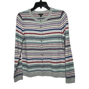 Talbots Fair Isle Lambswool Blend Striped Button Up Cardigan Size Small Petite